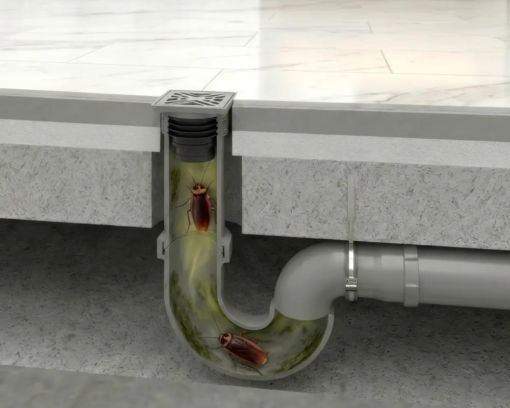 Green Drain™ — cross-section of a one-way silicone valve with installed protection
